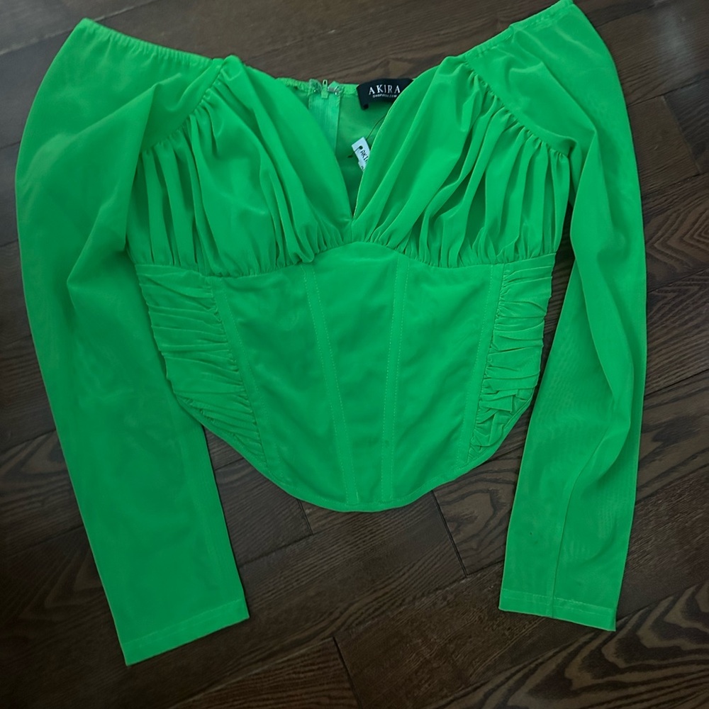 AKIRA Vibrant Green Off-Shoulder Blouse